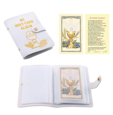 NEW First Communion Eucharist Gift Holy Prayer Card Holder Book White Boy Girl