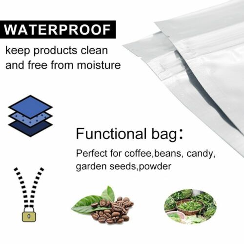 Clear Silver Resealable Stand Up Foil Mylar Zip Lock Heat Seal Food Bags Pouch - Picture 13 of 16