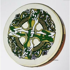 GAELIC CROSS Waltons 18 Inch Celtic Bodhran Irish Hand Drum Pack 