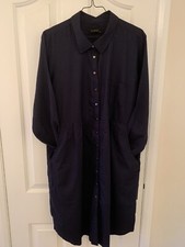 Intown Navy Blue Dotted Midi Buttoned Dress Size 14 