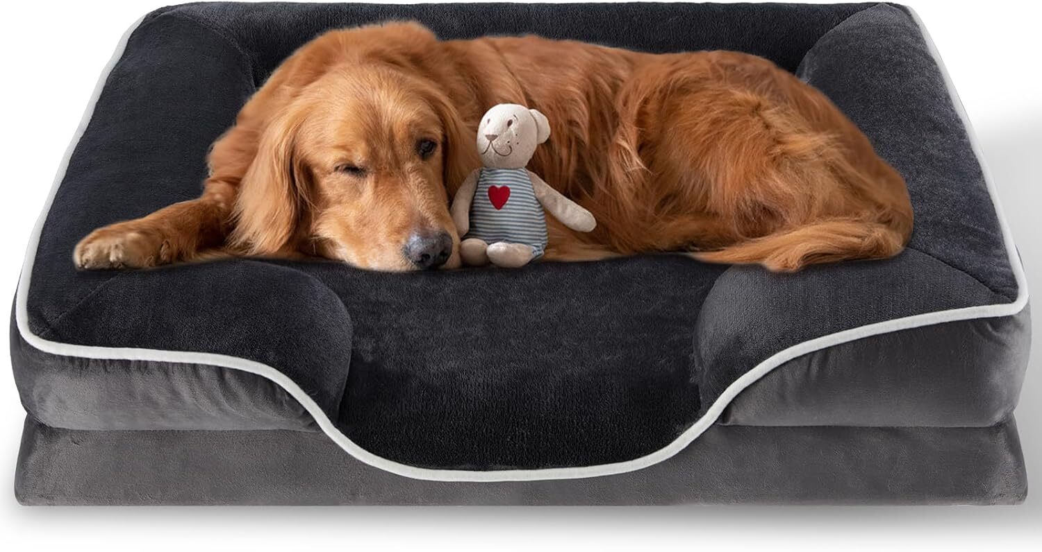 Large Dog Bed Orthopedic Foam Pet Mattress 42x32x 6.4with Removable Bolster Cove