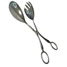 Salad Buffet Service Tongs Silver Like Metal Made in China 10”