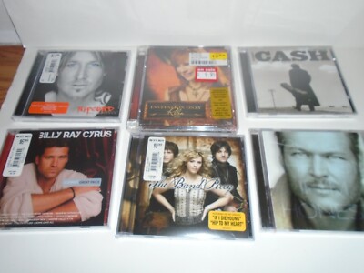 6 Country CD's Cash, Reba, Cyrus, Shelton, Band Perry, Keith Urban Brand New