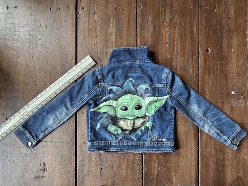 Hand Painted Denim Jean Jacket inspired by Disney's Star Wars - Baby Yoda - Picture 3 of 6