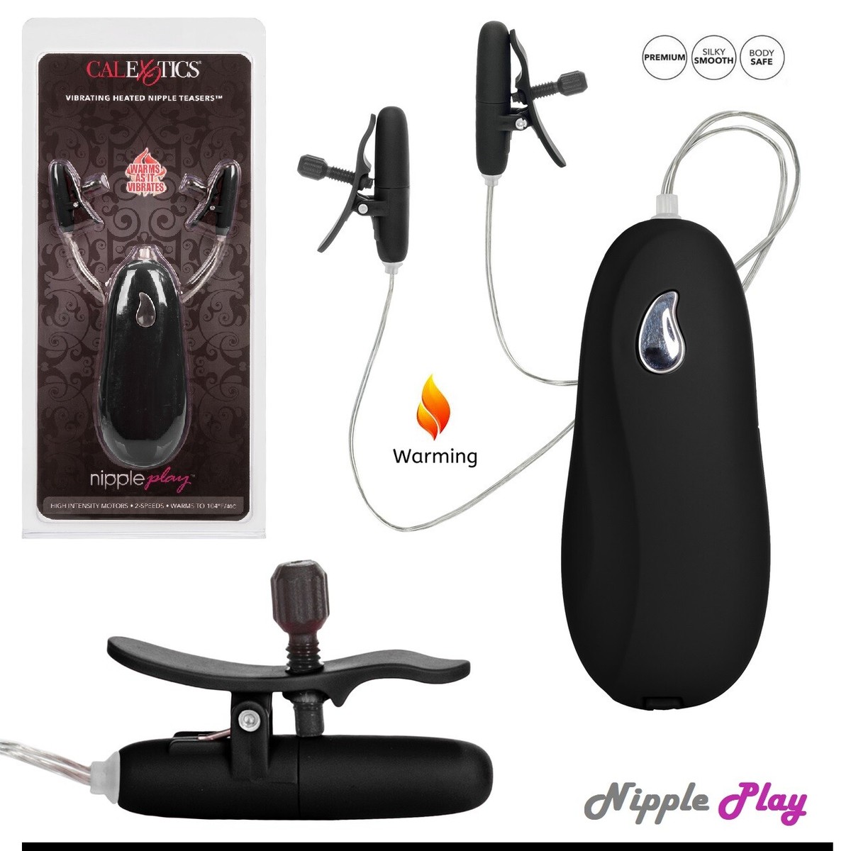 Nipple Play Vibrating WARMING Nipple Clamps Nipple Teasers HEATED +  ADJUSTABLE