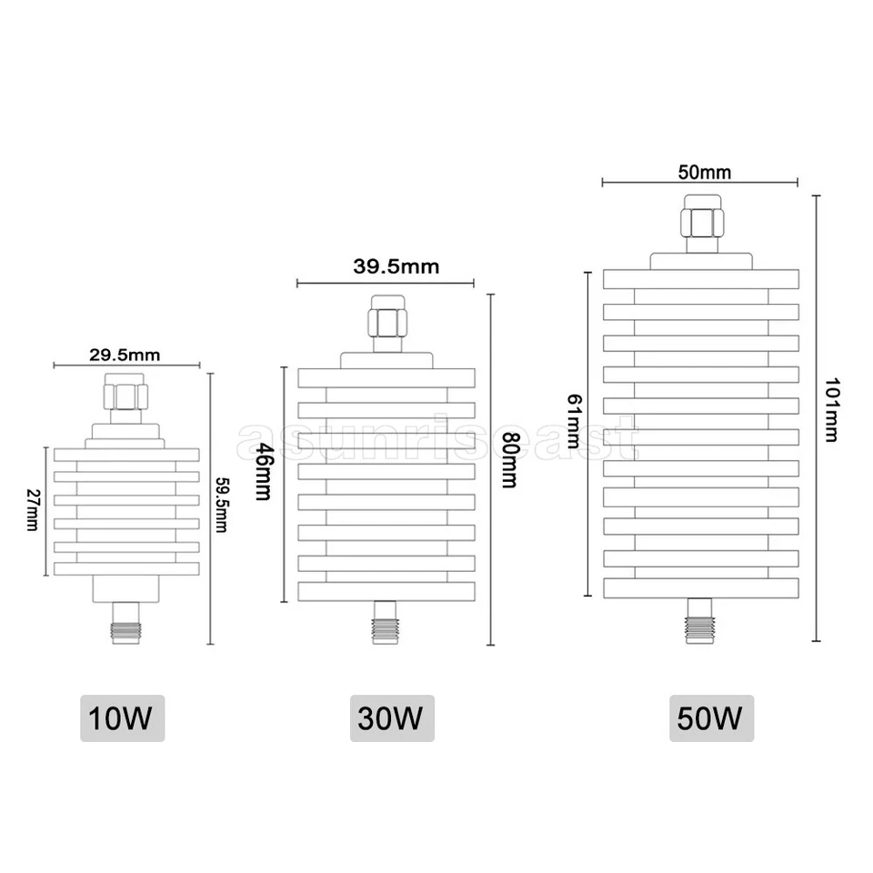 RF Coaxial Attenuator 10W - 50W SMA J-K Male to Female DC to 3GHz 50 ohm 1-50dB - Image 3 of 4