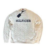 Tommy Hilfiger Men's Spellout Wool Blend Logo Cable-Knit Sweater Size XL NWT