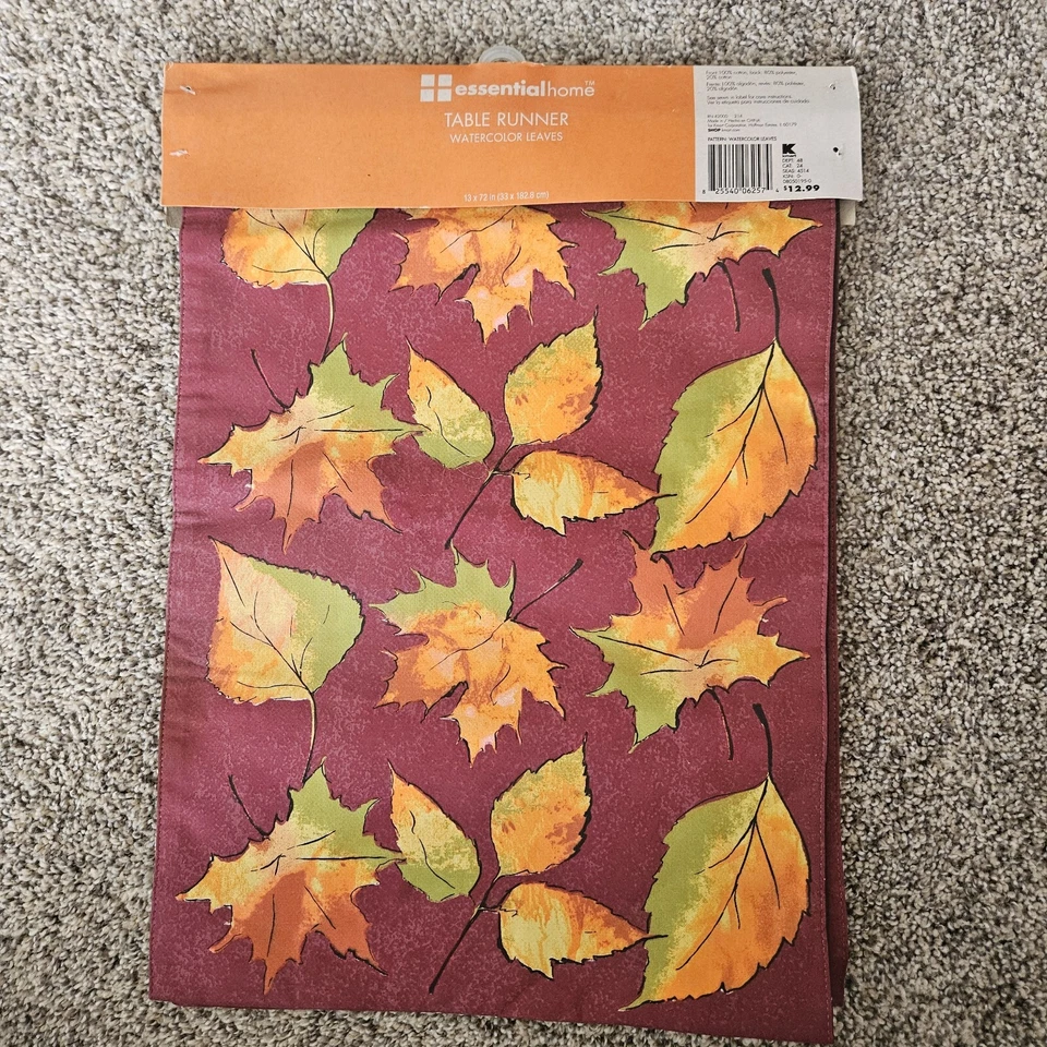 Vtg KMART Table Runner Watercolor Leaves Essential Home 72" Autumn NOS Decor - Image 2 of 4