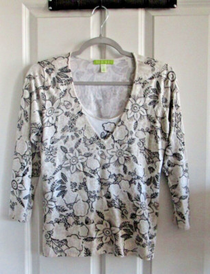 Sigrid Olsen Petite S Graphic Silk Blend Beaded Pullover Top
