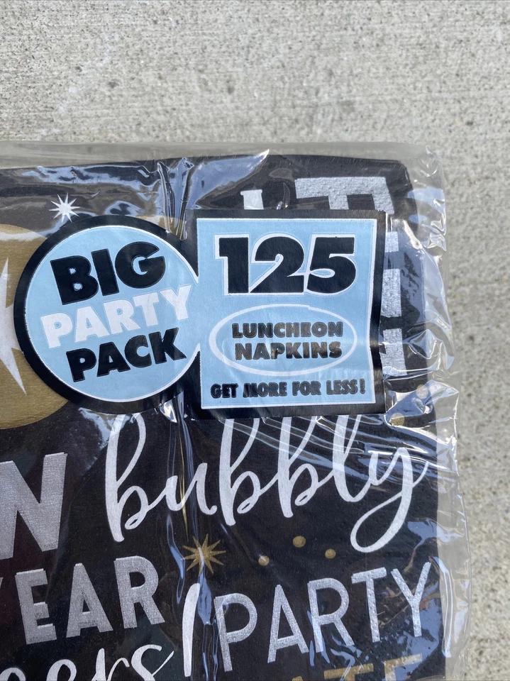 Black, Gold & Silver NYE Beverage Napkins 125ct. NEW 6.5”x6.5” Square - Image 2 of 4