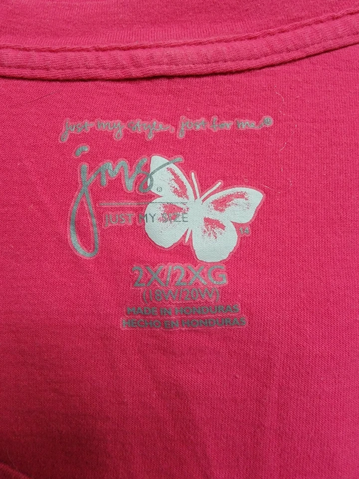 Camisa Blusa Top Mujer Just My Size Talla 2X 18W/20W Rosa Mariposa Floral Foto 2 de 4