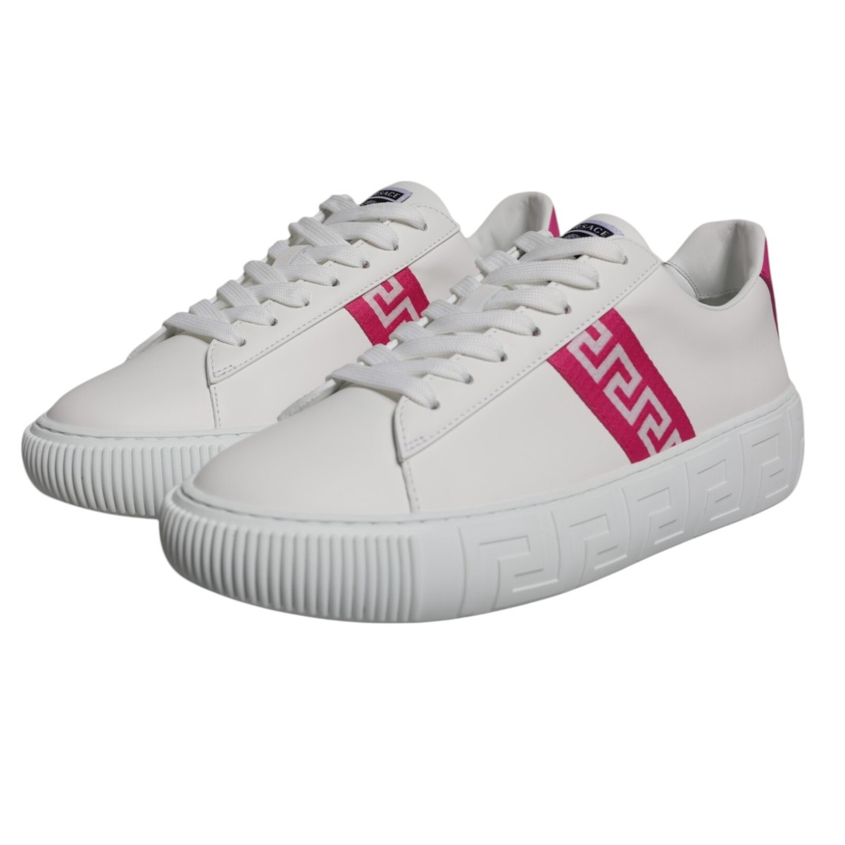 VERSACE Shoes White Pink Greca Print Platform Low Top