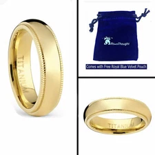 5mm Women Or Men Shiny Gold Titanium Milgrain Edge Wedding Band Ring