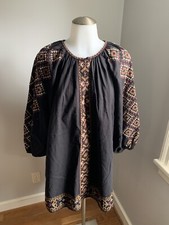 ZARA Women’s Black Embroidered Puff Sleeve Knee Length Dress Round Neck Small