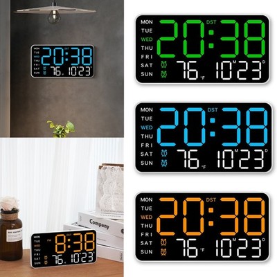 Large Digital Wall Clock LED Date Week Temperature Display Dual Alarm Clocks