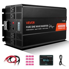 VEVOR 4000W Power Inverter 12V DC to 120V AC Pure Sine LCD Display Solar Remote
