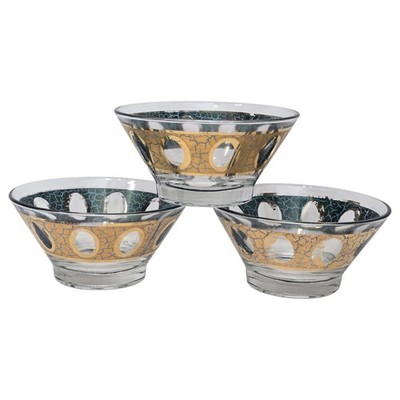 Culver Pisa Pattern Bowls Gold And Green Crackle Piza MCM Vtg Set of 3