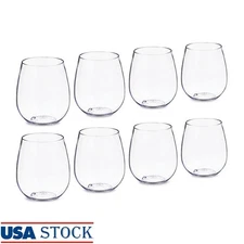 Clear Plastic Wine Glasses Set of 8 Durable Disposable Stemless Parties & Events