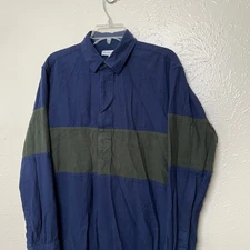 Uniqlo JW Anderson Shirt Mens M Blue Polo Long Sleeve Rugby Curved Hem