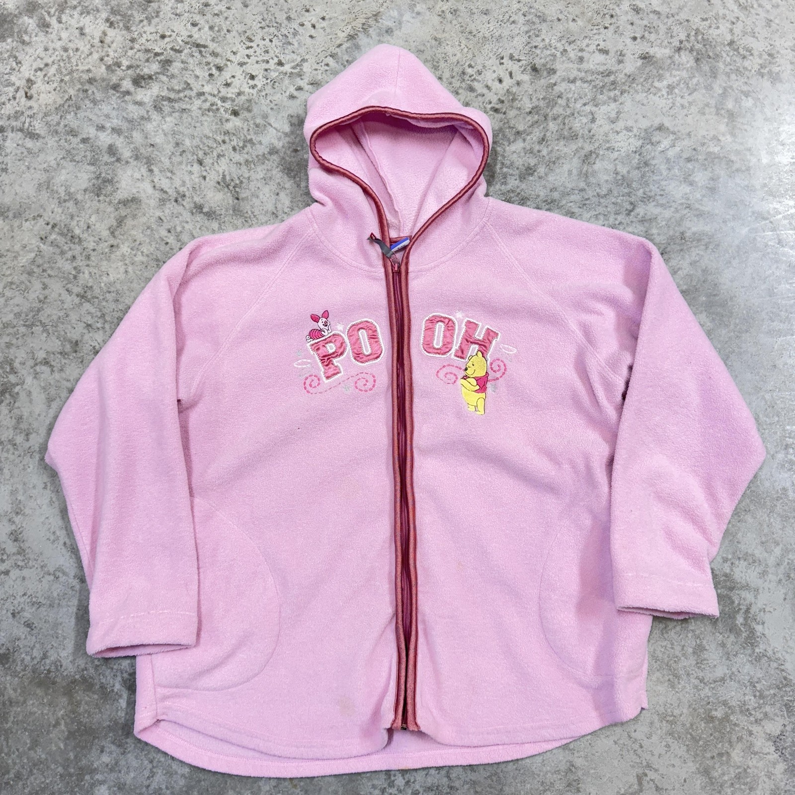 Disney Jacket Womens Medium Pink Winnie The Pooh Fleece Hooded Full Zip Piglet