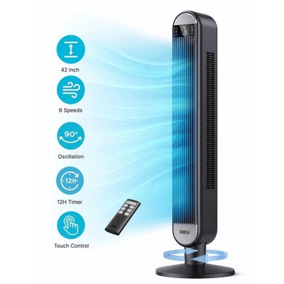 DREO 42'' Tower Fans for home, Standing Bladeless Fan with Remote, 90° Fan