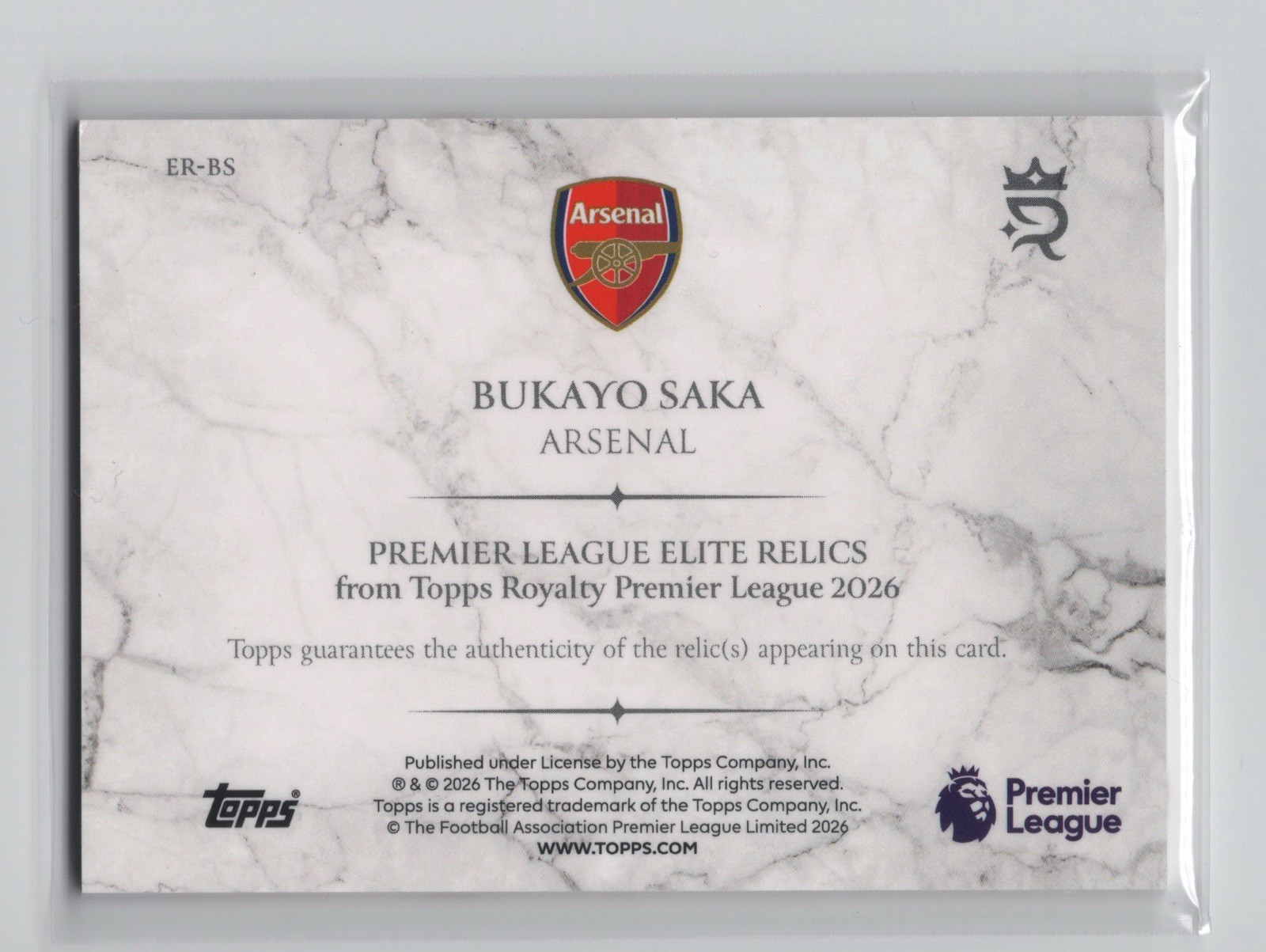 2025-26 Topps Royalty Bukayo Saka Elite Relics Red /15 Match-Worn Arsenal view 2