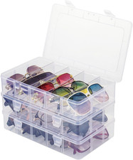 Stackable 3-Tier Sunglasses Organizer Case for 15 Pairs with Dustproof Lid
