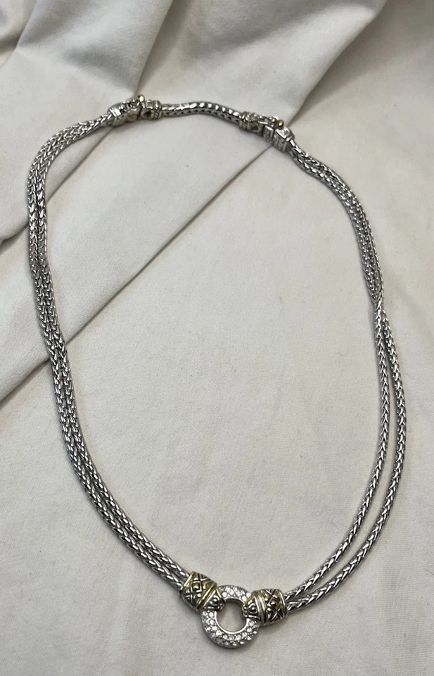 Collar John Medeiros circonita cúbica pavé círculo chapado en plata/oro doble hilo Foto 2 de 4