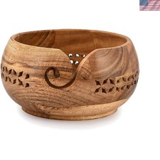 Acacia Wood Yarn Bowl Holder Hand Carved Yarn Bowls for DIY Knitting