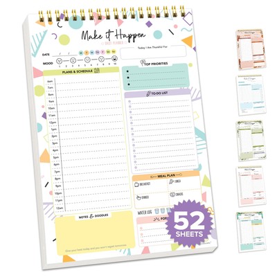 Decorably 52 Sheets Colorful Pastel Undated Daily Planner Pad, 6.5x10in Sprin...