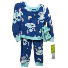 Disney Stitch XS 4/5 Blue Fleece 2 Piece Pajama Set W/Headband