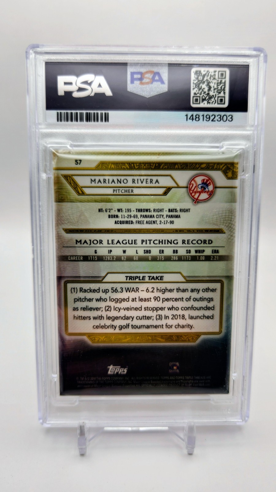 2018 Topps Triple Threads - Mariano Rivera #57 Onyx /50 PSA 7 POP 1 view 2