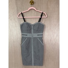 Guess Gingham Corset Mini Dress Black White Striped Pattern Adjustable Straps