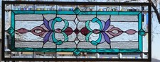 Stained Glass Transom window HANGING PANEL 33 1/2 X 14 incl hooks