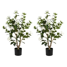 2Pack Artificial Camellia Tree, 35" Flower Plants Artificial Tree, Faux Flora...