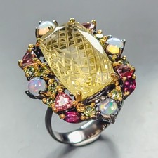  jewelry 28 ct Natural Lemon Quartz Ring 925 Sterling Silver Size 8.5 /R453525