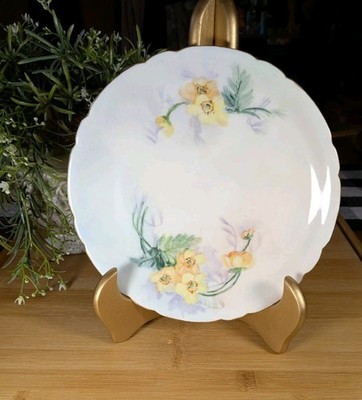 Vintage Jean Pouyat Limoges Hand Painted Daffodils Plate JPL France 7.5 Gold Rim