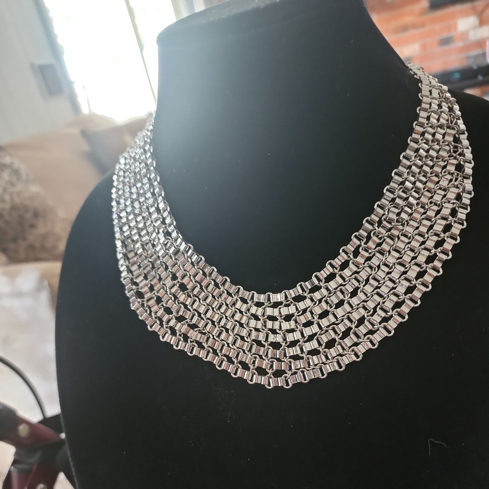Chainmail Silver Tone Statement 7 Row Choker/Neck… - image 5