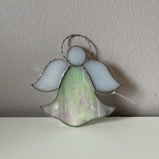 Angel Suncatcher Stained Glass Pearl White Angel Decor 4.5  x4.5  Glass, Lead