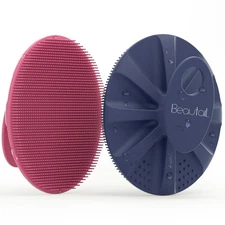 2 Pack Silicone Body Scrubber, Pink, Blue, Exfoliating Bath Wash Brush Loofah