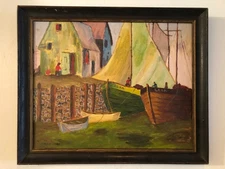 Marvin Cone  AI artist vintage  40-50s  oil on cardboard   vintage Painting