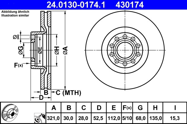 Disque de frein ATE pour remplacer la pièce usée OE 4B3 615 301 avec sécurité