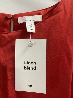 H&M Linen Blend Red Sleeveless Shift Dress Round Neck Button Closure Size M  | eBay
