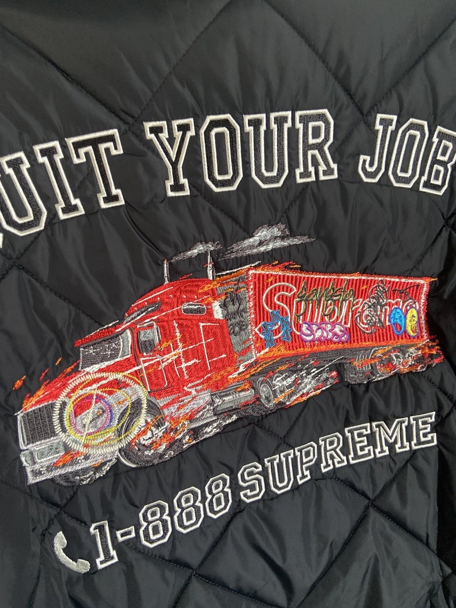 Supreme Quit Your Job Quilted Work Jacket FW21 Size Small Black
