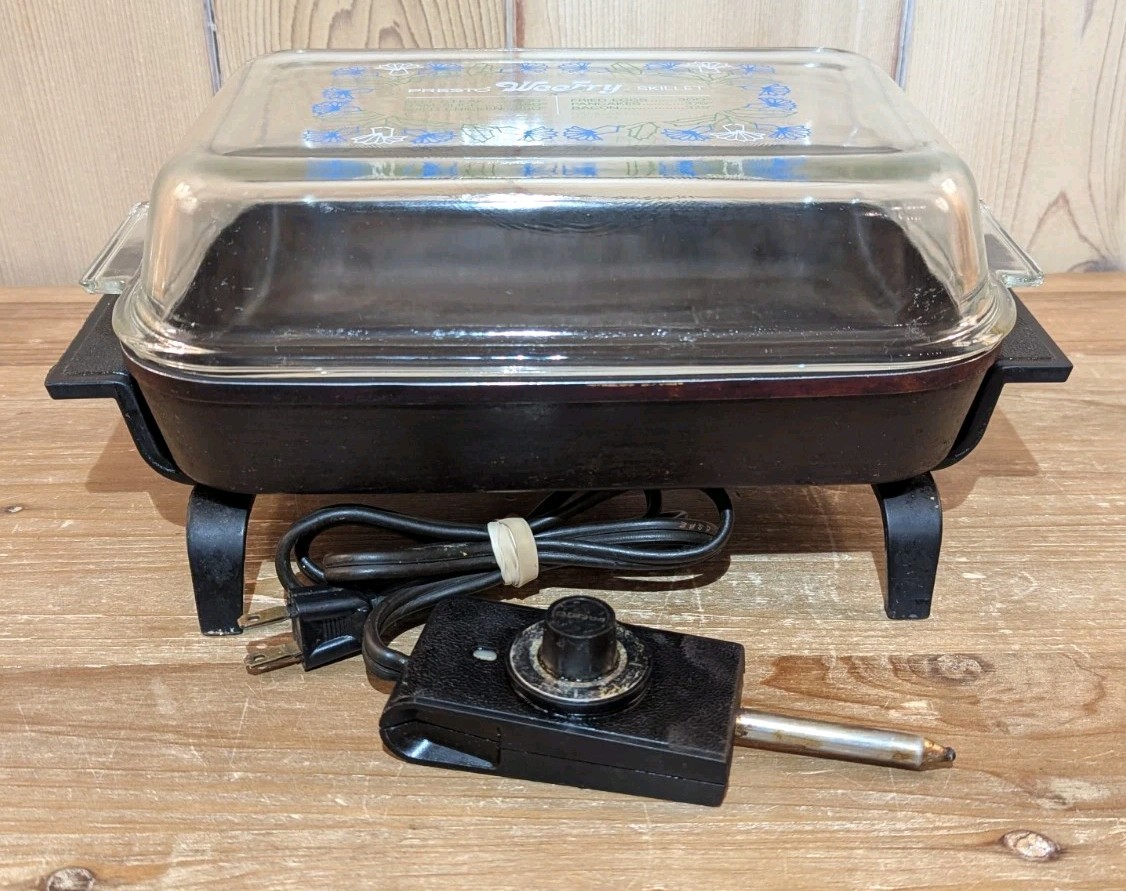 Presto WeeFry Electric Skillet Glass Floral Lid WORKS Vintage RV Small Space
