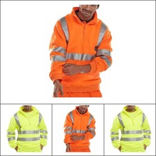 Men's Hi Vis Reflective Safety Fleece Jumper 1/4 Zip Workwear Warm Pullover Top