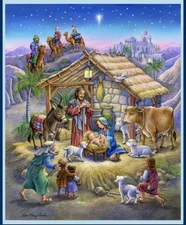 NATIVITY SCENE Spiritual Christmas Fabric Quilt Panel 36" x 45"