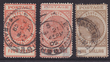 SOUTH AUSTRALIA 1905-09  4d Orange & 1/- Brown QV LONG TYPE POSTMARKS  (RL56)
