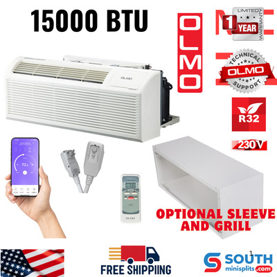 OLMO 15000 BTU Smart PTAC AC/Heat 230V Through Wall Remote Control Sleeve Grill