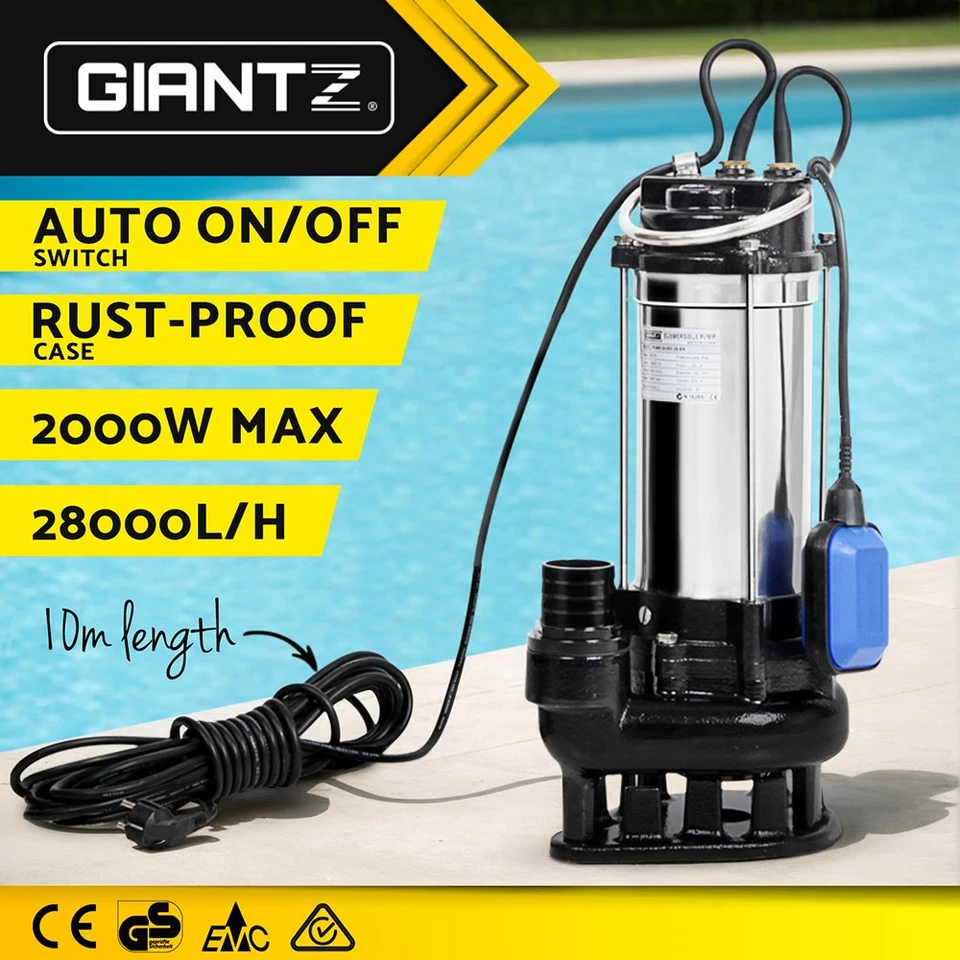 Giantz 2000W Max. Submersible Dirty Water Pump Bore Tank Well Steel Automatic